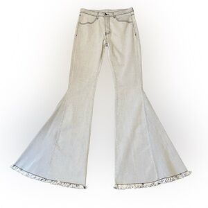 Altar’d State women size L light grey flare bell bottoms raw hem stretch waist